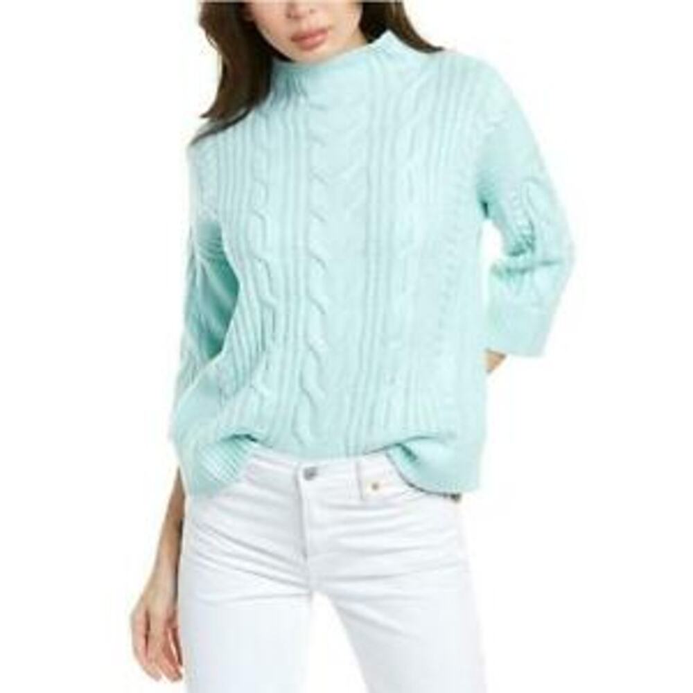 Vince Camuto Pullover Sweater 3/4 Sleeve Mock Neck Mint Green Solid Size Medium